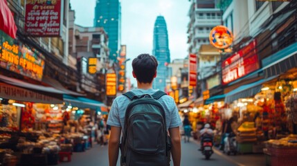 Obraz premium Exploring vibrant street markets urban cityscape photography bustling atmosphere perspective of wanderer