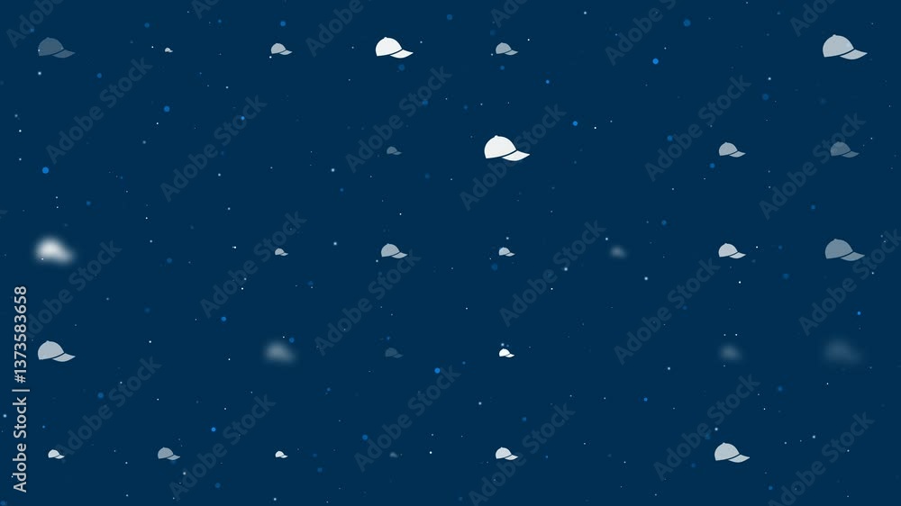 Poster template animation of evenly spaced baseball cap symbols of different sizes and opacity. animation o