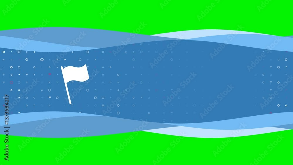 Poster animation of blue banner waves movement with white flag symbol on the left. on the background there 