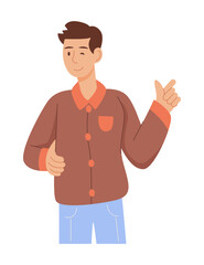 Person Character Showing Positive Gesture Like Thumb Up and Ok Symbol Vector Illustration
