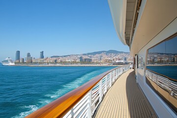 Scenic View from Luxury Yacht at Port with City Skyline in Background