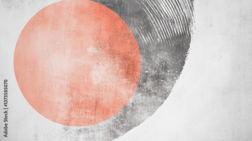 Poster Elegant pencil strokes create a textured circle design with a soft color palette in a minimalist style