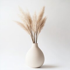 a beige ceramic vase with dried pampas grass
