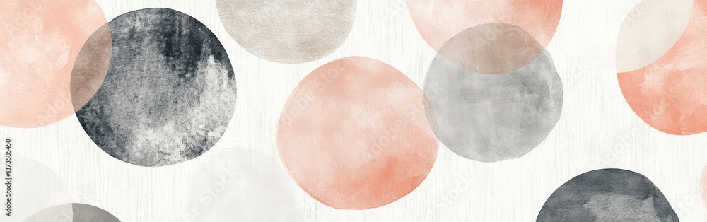Poster Elegant pencil strokes create muted gray and coral circles on a textured background featuring soft colors and subtle contrasts