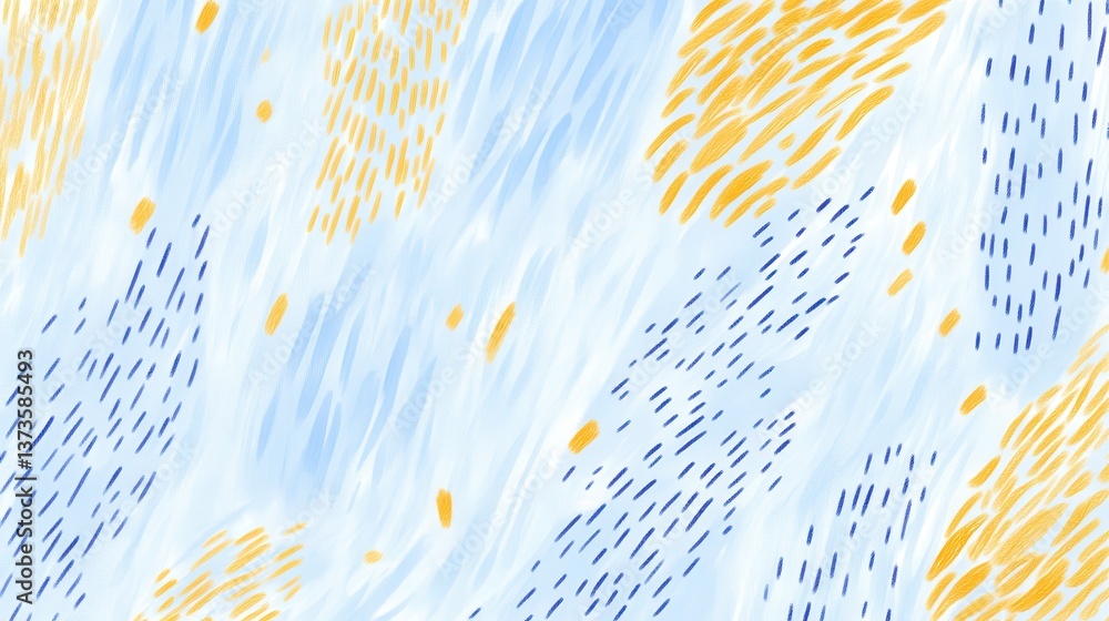 Fototapete Elegant pencil strokes create dynamic dashed patterns in soft blue and vibrant yellow tones, showcasing artistic creativity and fluidity