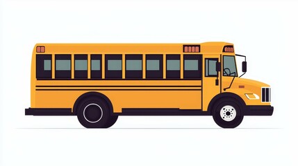 Side View Illustration of a Yellow School Bus on a White Background - Ideal for Education Themes and Field Trip Concepts
