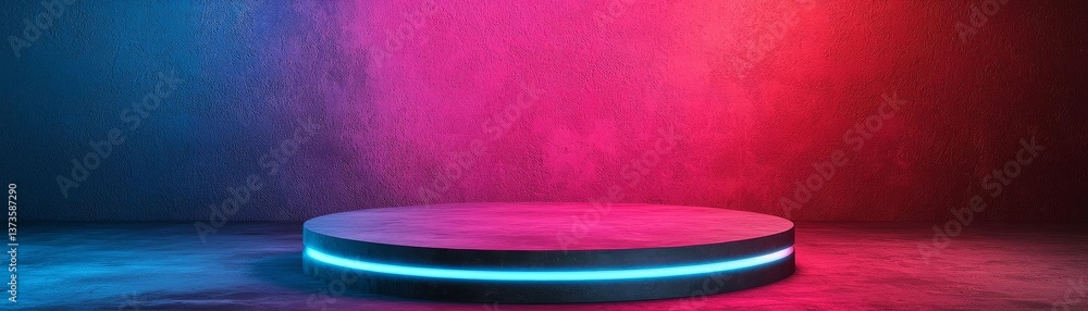 Poster a modern empty stage with colorful lighting effects and a sleek design for virtual events.