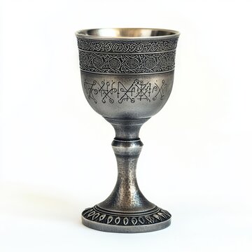 a vintage silver goblet with engraved runes