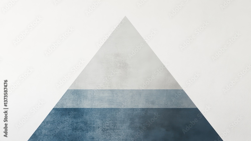 Poster Abstract art on a clean white canvas showcasing a geometric triangular form in gradient shades of blue