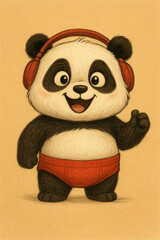 Cute little happy panda in pants