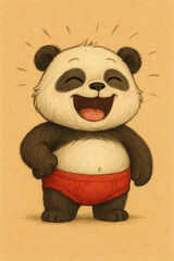 Cute little laughing panda in pants
