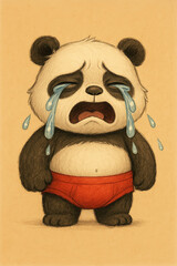 Cute little sad panda in pants