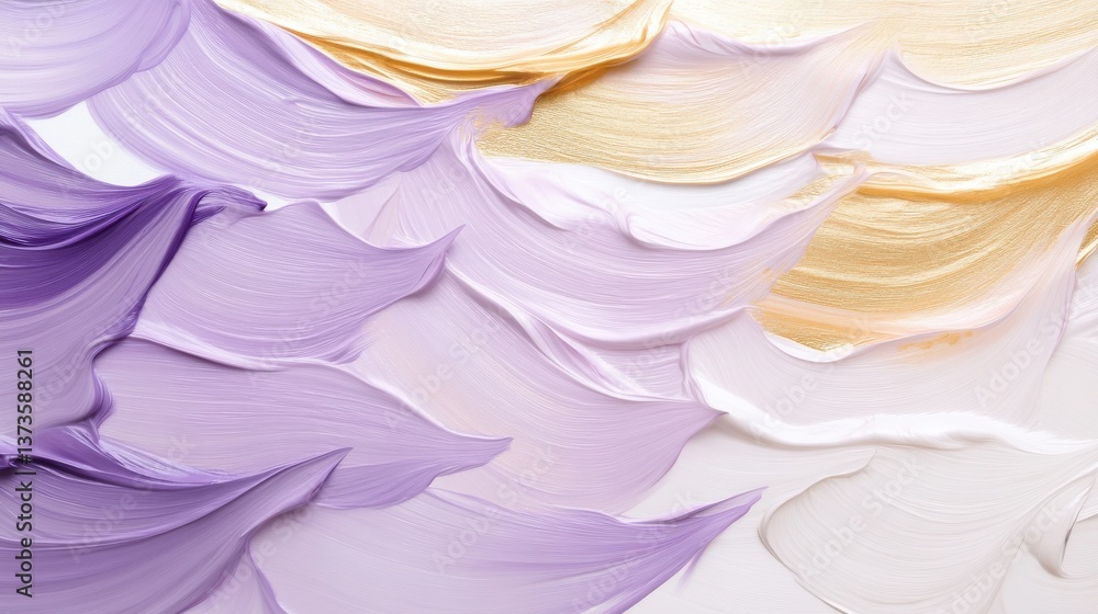 Poster delicate swirls of purple, white, and gold create a textured abstract design on a soft white backgro