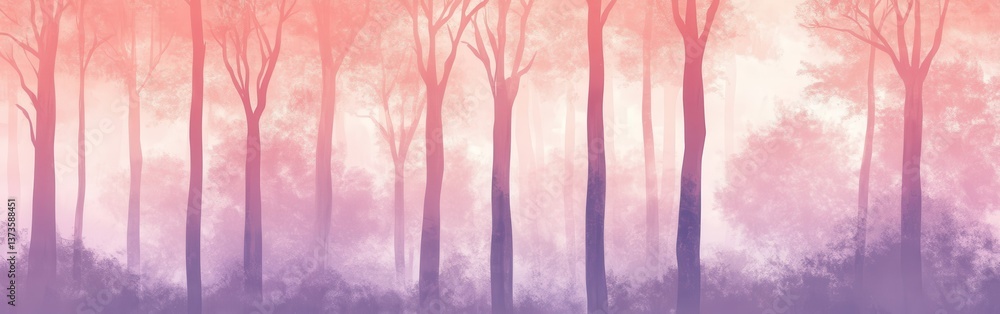 Poster silhouette of a forest with muted colors at dawn creating a serene atmosphere