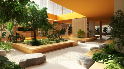 Professional Modern Office Interior with Open Space Design in 3D Rendering