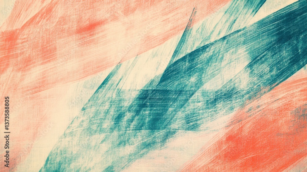 Poster abstract strokes create a harmonious blend of coral and turquoise in expressive pencil artwork