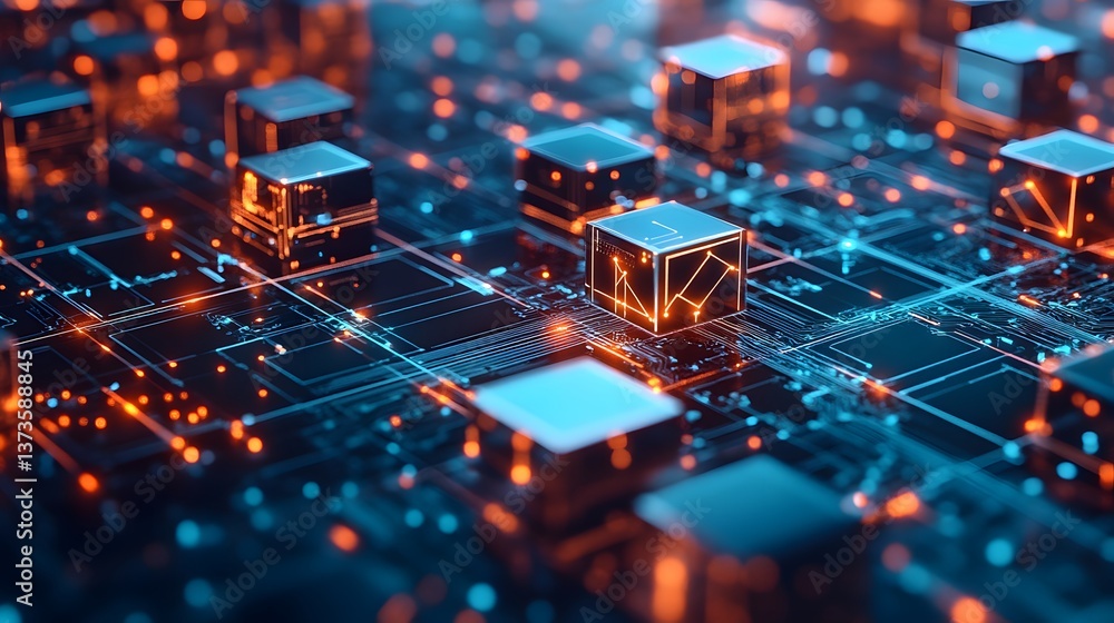 Aufkleber digital cubes and circuitry: an artistic representation of digital cubes and circuitry showcasing a 
