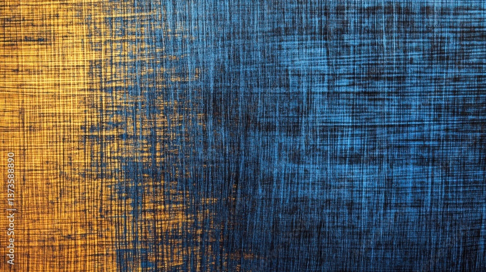 Poster horizontal pencil strokes create a vibrant abstract texture with contrasting shades of blue and yell