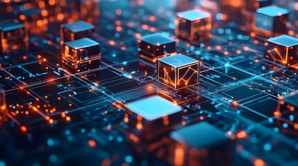 Digital Cubes and Circuitry: An artistic representation of digital cubes and circuitry showcasing a high-tech, futuristic concept, emitting an aura of innovation.