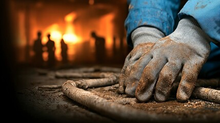 Fototapeta premium Dirty Hands Industrial Worker Pipes Repair Maintenance Emergency Fire Hazard Close