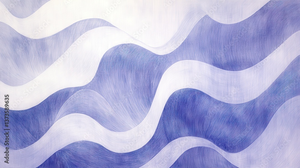 Poster abstract pencil strokes create soft waves of blue and white in contemporary design, expressing fluid