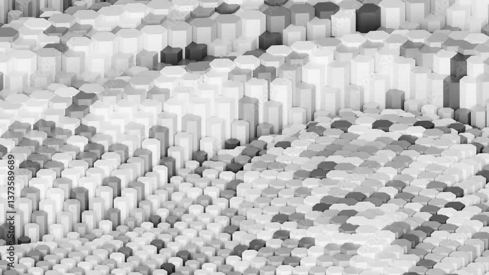 Poster 3d rendering animation background with abstract moving shape in white and grey color
