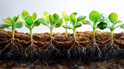 Watercolor Seedlings & Roots Growth - Watercolor art