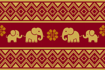 elephants pattern, Geometric, Gold,yellow,red,
Beautiful Thailand,thai pattern,seamless,Traditional,ethnic,fabric pattern for textiles,rugs, wallpaper,clothing, sarong,batik,print,background,illustrat