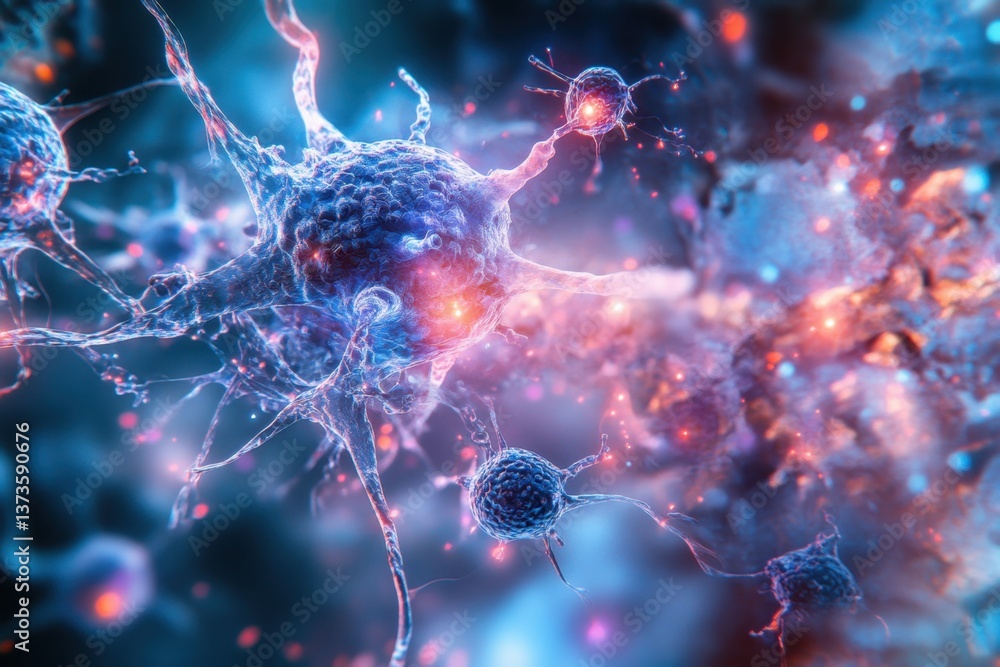 Poster detailed representation of neurons and synapses in a vibrant network