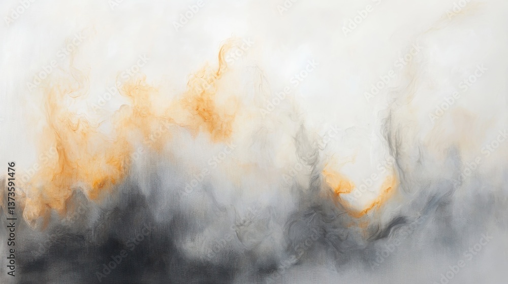 Poster Pale gray and amber mist creating an ethereal landscape of fog and color in a tranquil atmosphere