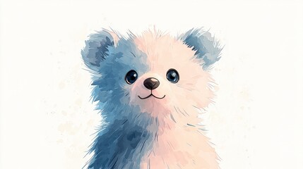 Obraz premium Adorable Watercolor Teddy Bear Cute Soft Childish Playful Innocent Blue Pink Fluff