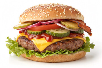 Classic Hamburger with Cheddar Cheese and Fresh Toppings