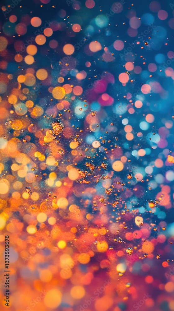 Poster Vibrant abstract composition featuring a colorful gradient with shimmering bokeh effects in multiple hues