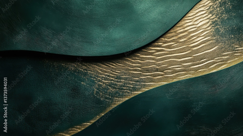 Poster Textured abstract design featuring deep emerald and gold waves that create a captivating visual experience for modern art enthusiasts