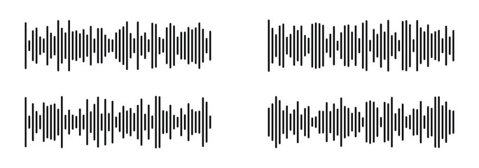 Radio wave icon, monochrome simple sound wave on white background. Vector sound wave icon. Music player sound bar, record interface, equalizer icon with sound wave line. Vector illustration.