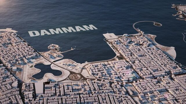 3D Realistic Saudi Arabia Map Dammam City Animation with Bold Text