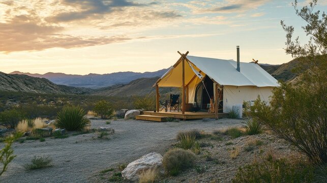 Stay in a zero-waste campground surrounded by nature during a tranquil sunset in the mountains