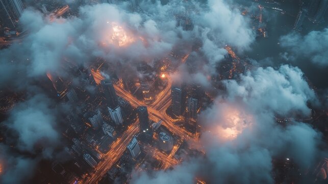 genrate a image of drone shot of new singapore arial view 2024s cenimatic lihts come from cloudes , should be front short and taken from approx 600 meters top from the land, showing luxury in it, mm35