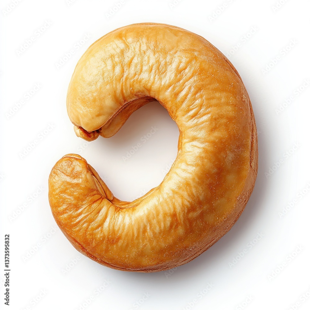 Aufkleber roasted cashew nut illuminated by soft light on a plain surface showcasing its unique shape and text