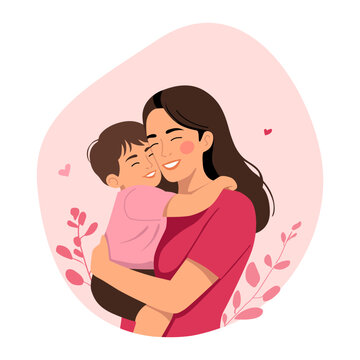 Happy Mother&rsquo;s Day. Mother and son vector illustration, mother and baby
