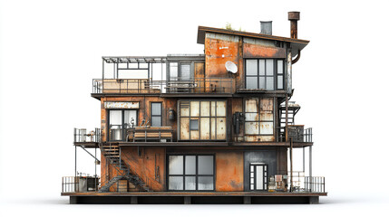 Fototapeta premium Rustic loft style house with industrial design elements on white background
