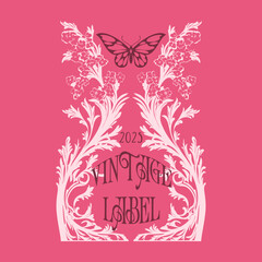 vector vintage items: label art nouveau, Cherry Blossom, Sakura frame, wedding invitation, butterfly	
