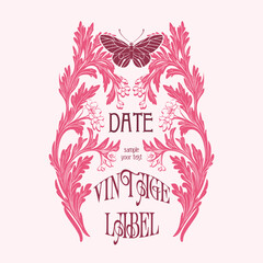 vector vintage items: label art nouveau, Cherry Blossom, Sakura frame, wedding invitation, butterfly	
