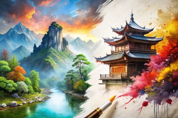 Ink Quiz Game, Asian Painting Style, Right Side Composition, Empty Space, Test, Examination, Riddle, Challenge, Brain Teaser