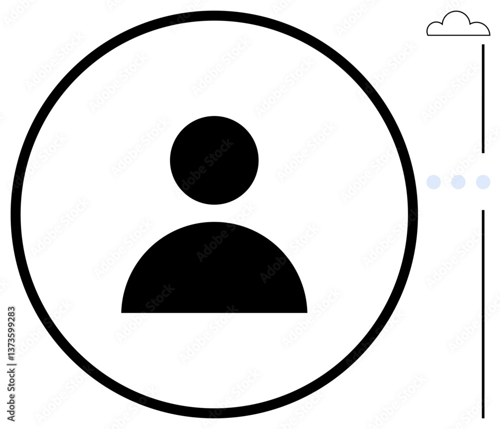 Poster simple black profile icon inside a circle with cloud and dotted vertical line. ideal for user profil