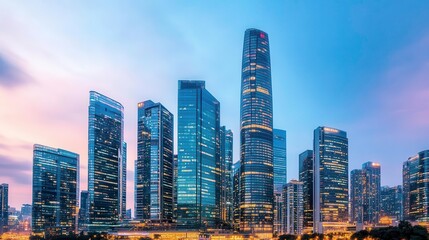 Obraz premium Modern Cityscape Skyline at Dusk - Cityscapes/skylines: Always a p.