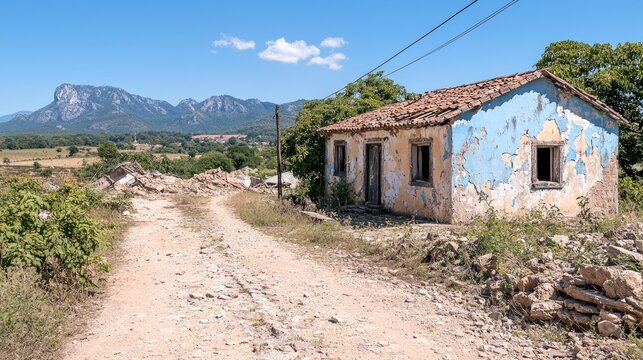 Derelict House  Rural Landscape  Mountain Scenery  Overgrown Vegetation  Ruin  Decay  Aban