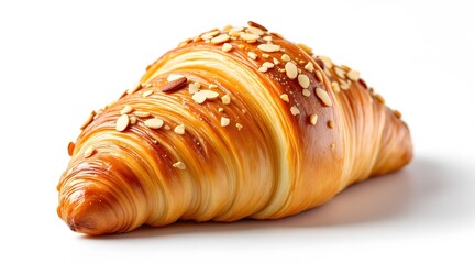 Delicious baked croissant, isolated on a fresh white background