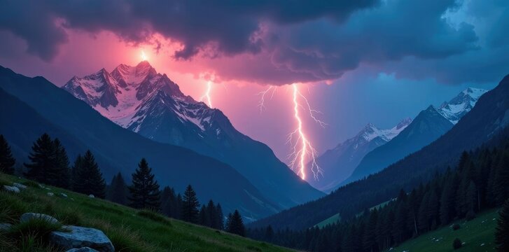 Stormy weather with lightning in the mountains, weather, wild