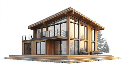 Modern loft style house with large windows and wooden exterior